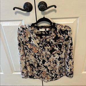 New York & Company Black and Cream Graphic Blouse